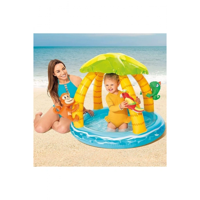 intex 58417 Tropik Ada Gölgelikli Şişme Çocuk Havuzu 102 cm - Şişirilebilir Oyun Havuzu