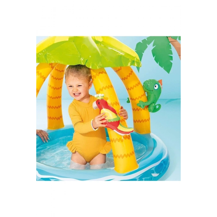 intex 58417 Tropik Ada Gölgelikli Şişme Çocuk Havuzu 102 cm - Şişirilebilir Oyun Havuzu