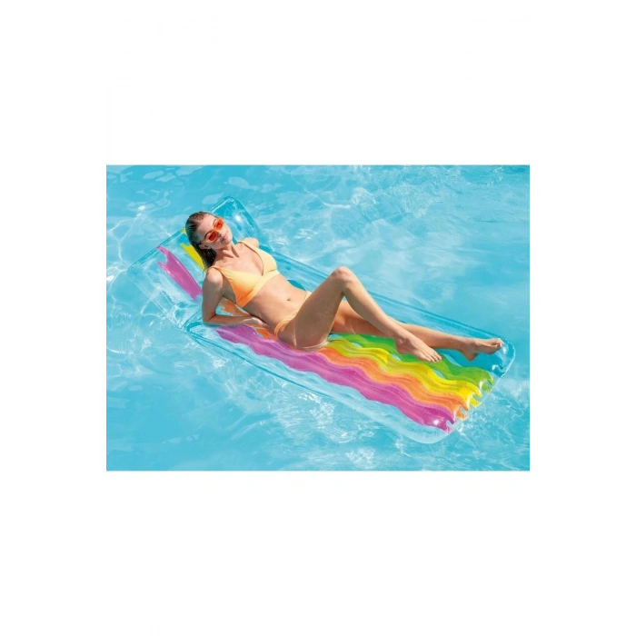 intex 58724 Gökkuşağı Renkli Yastıklı Şişme Deniz Yatağı Yatak 203 cm