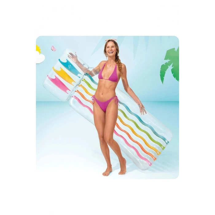 intex 58724 Gökkuşağı Renkli Yastıklı Şişme Deniz Yatağı Yatak 203 cm