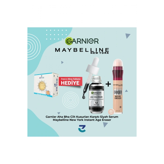 Garnier Aha Bha Cilt Kusurları Karşıtı Siyah Serum + Maybelline New York Instant Age Eraser 01 Light