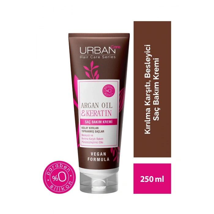 Urban Care Argan Yağı & Keratin Kolay Kırılan Yıpranmış Saçlara Özel Saç Bakım Kremi - Vegan - 250 ml