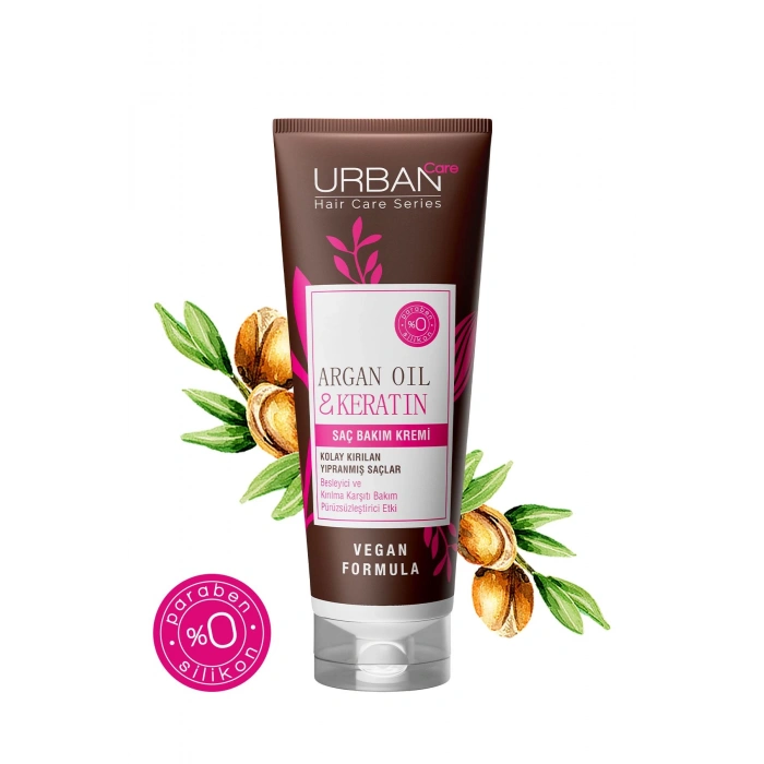 Urban Care Argan Yağı & Keratin Kolay Kırılan Yıpranmış Saçlara Özel Saç Bakım Kremi - Vegan - 250 ml