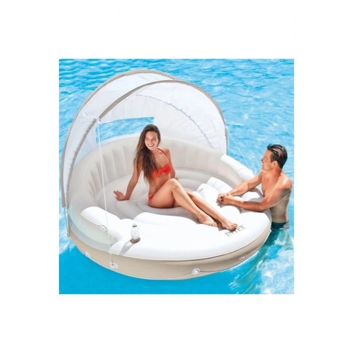 Beyaz Gölgelikli ve Sırtlıklı Lüks Ada Yatak