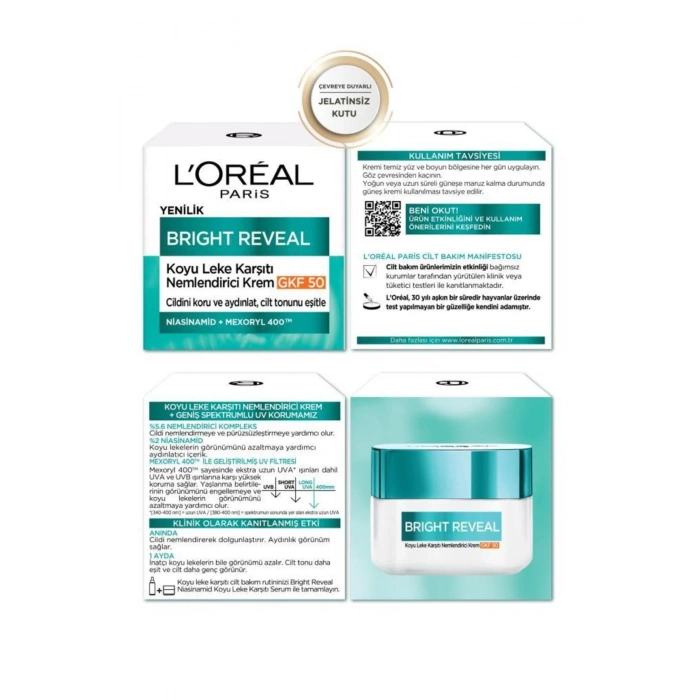 Loreal Paris Bright Reveal Koyu Leke Karşıtı, Cilt Tonu Eşitleyici Spf50 Nemlendirici Krem Niasinamid 50 ml
