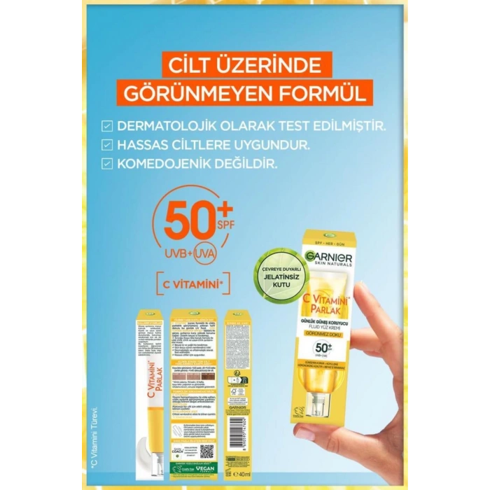 Garnier C Vitamini Günlük Güneş Koruyucu Fluid Yüz Kremi Görünmez Doku Spf50 40 ml