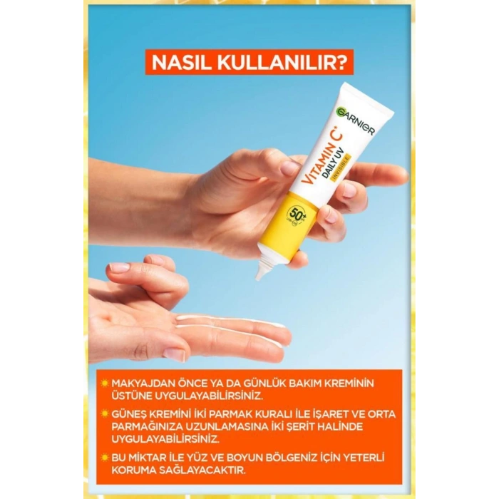 Garnier C Vitamini Günlük Güneş Koruyucu Fluid Yüz Kremi Görünmez Doku Spf50 40 ml