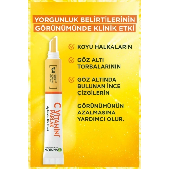 Garnier C Vitamini Parlak Aydınlatıcı Göz Kremi 15 ml + Süper Aydınlatıcı Serum 30 ml + Makyaj Temizleme Suyu