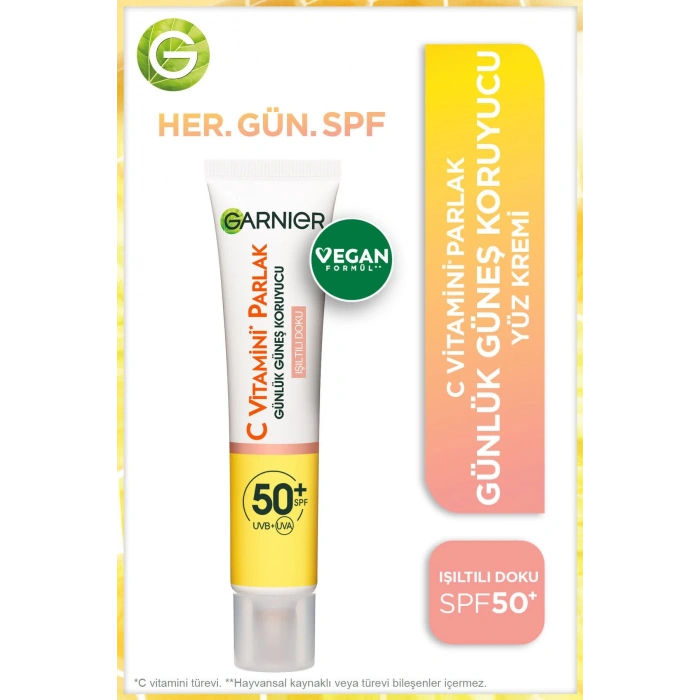Garnier C Vitamini Parlak Günlük Uv Korumalı Güneş Yüz Kremi Spf50 Işıltılı Doku 40ml