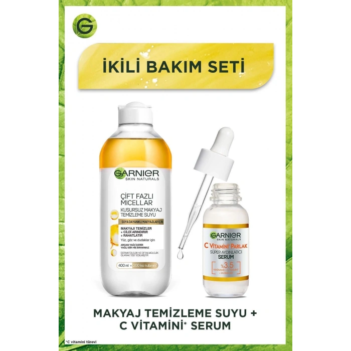 Garnier C Vitamini Parlak Süper Aydınlatıcı Serum 30 ml & Çift Fazlı Micellar Kusursuz Makyaj Temizleme Suyu