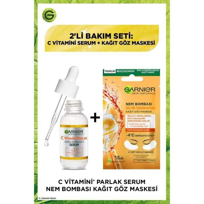 Garnier C Vitamini Parlak Super Aydınlatıcı Serum 30ml + Göz Altı Torbalarına Karşı Kağıt Göz Maskesi