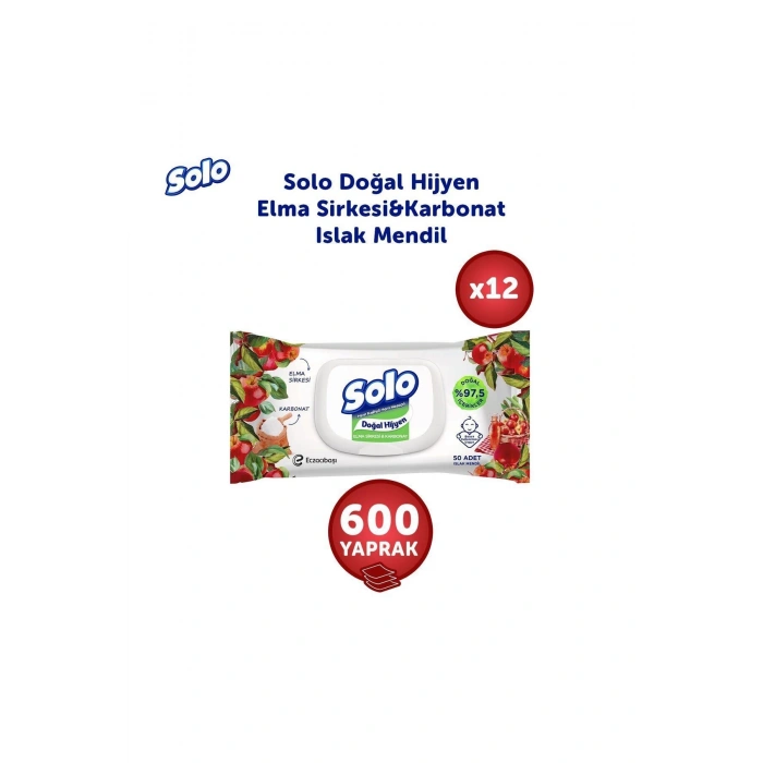 Solo Doğal Hijyen Elma Sirkesi & Karbonat Islak Mendil 12li 600 Yaprak