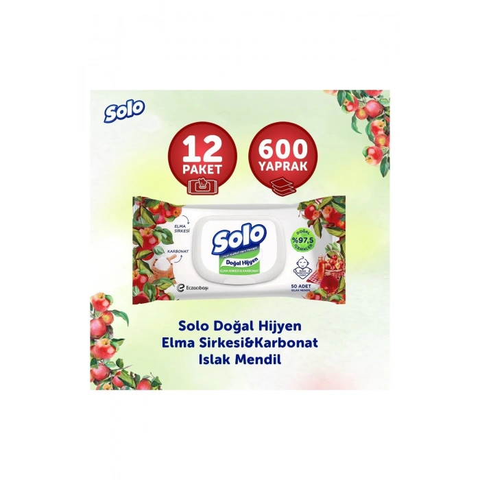 Solo Doğal Hijyen Elma Sirkesi & Karbonat Islak Mendil 12li 600 Yaprak
