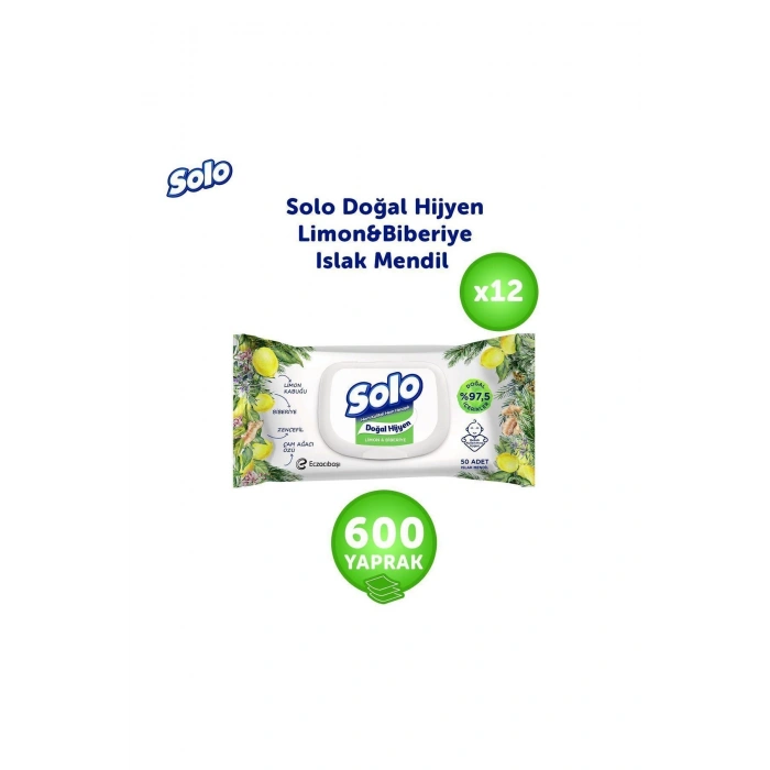 Solo Doğal Hijyen Limon & Biberiye Islak Mendil 12li 600 Yaprak