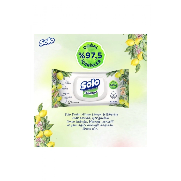 Solo Doğal Hijyen Limon & Biberiye Islak Mendil 12li 600 Yaprak
