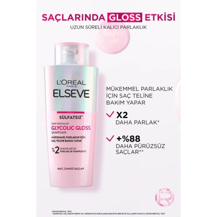 Elseve Glycolic Gloss Mükemmel Parlaklık için Bakım Yapan Şampuan 200 ml