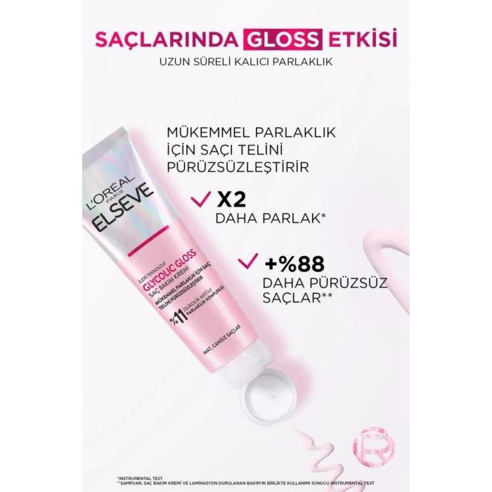 Elseve Glycolic Gloss Mükemmel Parlaklık için Pürüzsüzleştirici Saç Kremi 150 ml