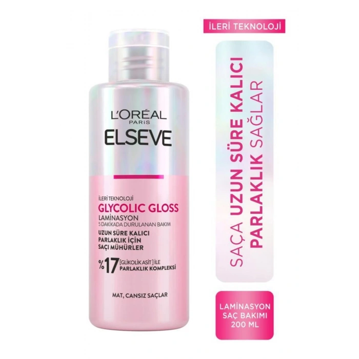 Elseve Glycolic Gloss Parlaklığı Saça Mühürleyen Laminasyon 5 Dakikada Durulanan Bakım 200 ml