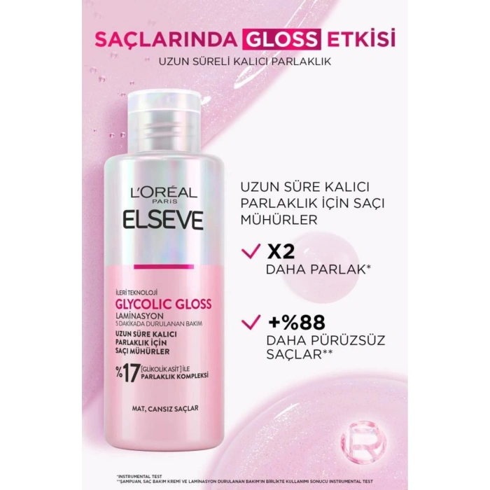 Elseve Glycolic Gloss Parlaklığı Saça Mühürleyen Laminasyon 5 Dakikada Durulanan Bakım 200 ml