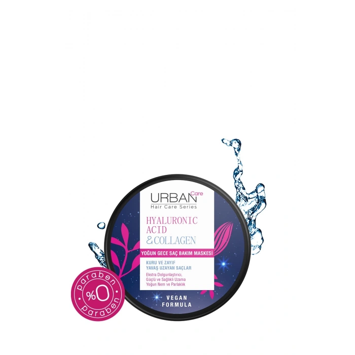 Urban Care Hyaluronik Asit & Kolajen Kuru Ve Cansız Saçlara Özel Yoğun Gece Saç Bakım Maskesi - Vegan - 230 ml