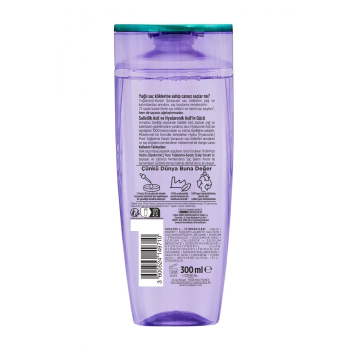 Elseve Hydra [hyaluronic] Pure Salisilik Asit Içeren Yağlanma Karşıtı Arındırıcı Şampuan 300 ml