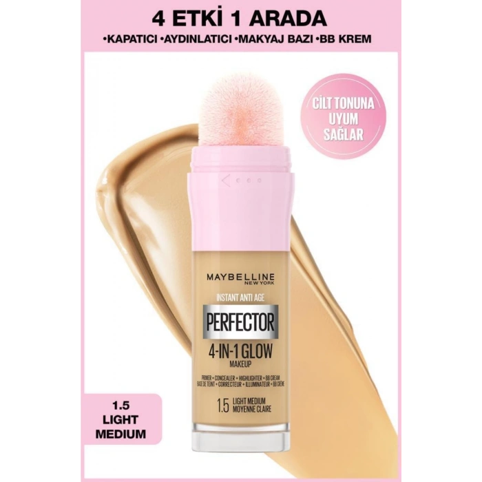 Maybelline New York Instant Perfector Glow 4 Etki 1 Arada Fondöten - 1.5 Light Medium - 20 ml