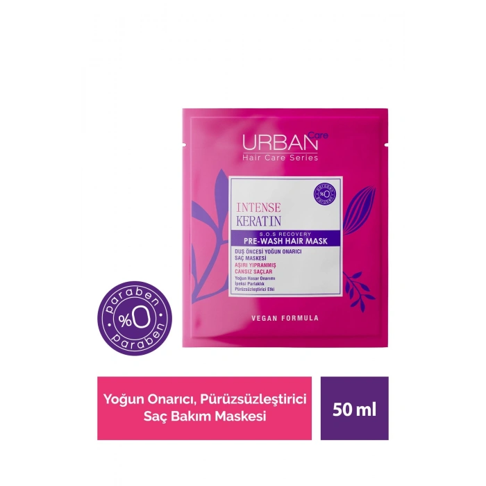 Urban Care Intense Keratin Aşırı Yıpranmış Saçlar Onarıcı Duş Öncesi Saç Bakım Maskesi Vegan 50ml