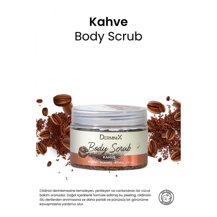 Derminix Kahve Vücut Peeling Body Scrub, Arındırıcı, Nemlendirici