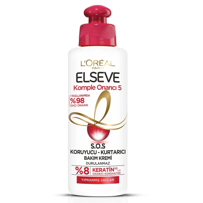 Elseve Komple Onarıcı 5 Yıpranmış Saçlar İçin Keratin İçeren S.O.S Koruyucu - Kurtarıcı Bakım Kremi - 200 ml
