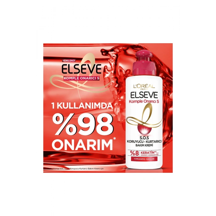 Elseve Komple Onarıcı 5 Yıpranmış Saçlar İçin Keratin İçeren S.O.S Koruyucu - Kurtarıcı Bakım Kremi - 200 ml