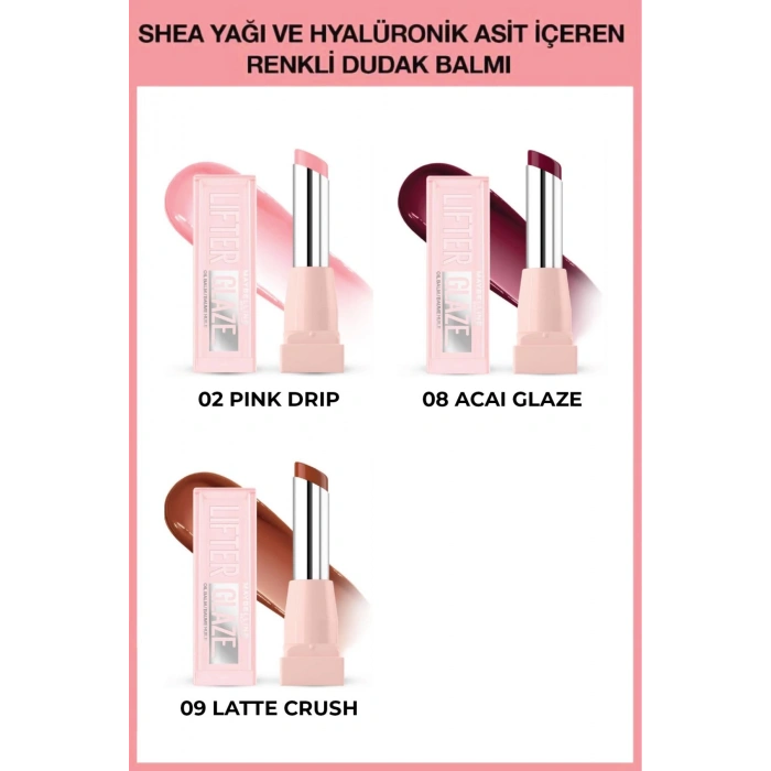 Lifter Glaze Shea Yağı ve Hyalüronik Asit içeren Renkli Dudak Balmı 02 - 08 - 09