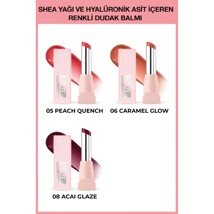 Lifter Glaze Shea Yağı ve Hyalüronik Asit içeren Renkli Dudak Balmı 05 - 06 - 08
