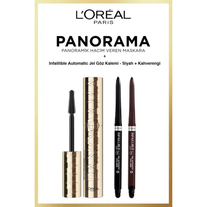 Loreal Paris Panorama Hacim Veren Maskara Siyah Infaillible Jel Eyeliner Göz Makyajı Seti