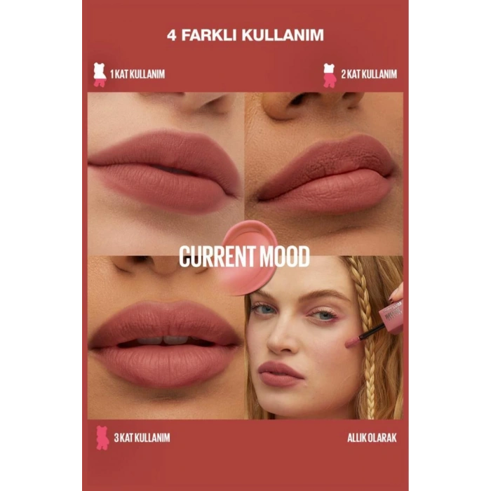 Maybelline Super Stay Teddy Tint Uzun Süre Kalkıcı Likit Mat Tint 10 Current Mood