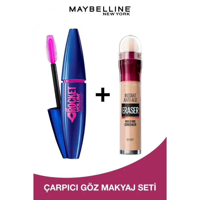 Maybelline New York Volum Express Rocket Ekstra Siyah Maskara & Instant Anti Age Eraser Kapatıcı - 01 Light