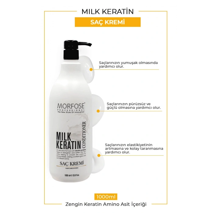 Morfose Milk Therapy Keratin Saç Bakım Kremi 1000 ml - Saç Dökülmesi Önleyici, Besleyici, Koruyucu Etki
