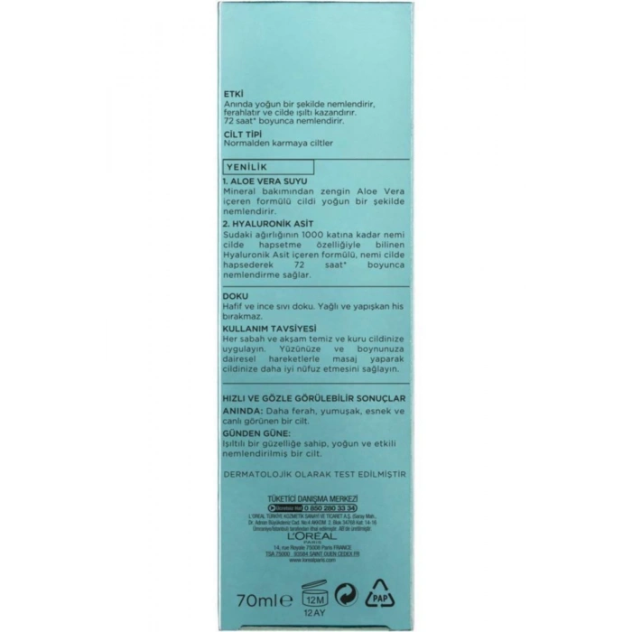 Loreal Paris Nem Terapisi Aloe Vera Suyu Normalden Karmaya Ciltler Için Su Bazlı Günlük Bakım Nemlendirici Krem / 2 adet