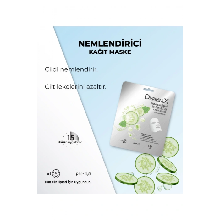 Derminix Nemlendirici Salatalık Özü İçeren Yüz Kağıt Maskesi