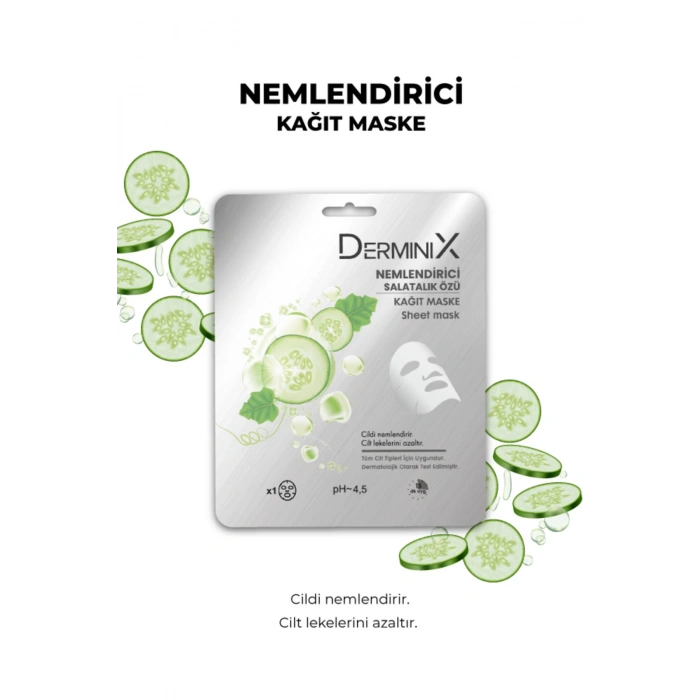 Derminix Nemlendirici Salatalık Özü İçeren Yüz Kağıt Maskesi
