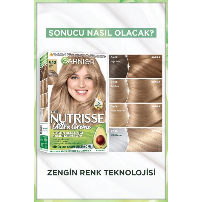 Garnier Nutrisse Yoğun Besleyici Kalıcı Krem Saç Boyası 8.13 Küllü Sarı