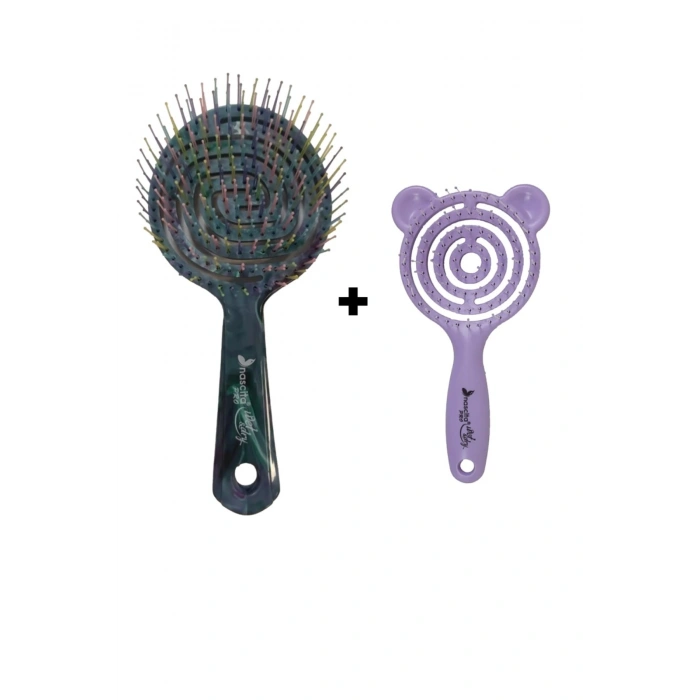 nascita Pro Wet & Dry Mavi Saç Fırçası & Pro Üç Boyutlu Çocuk Saç Fırçası Lila