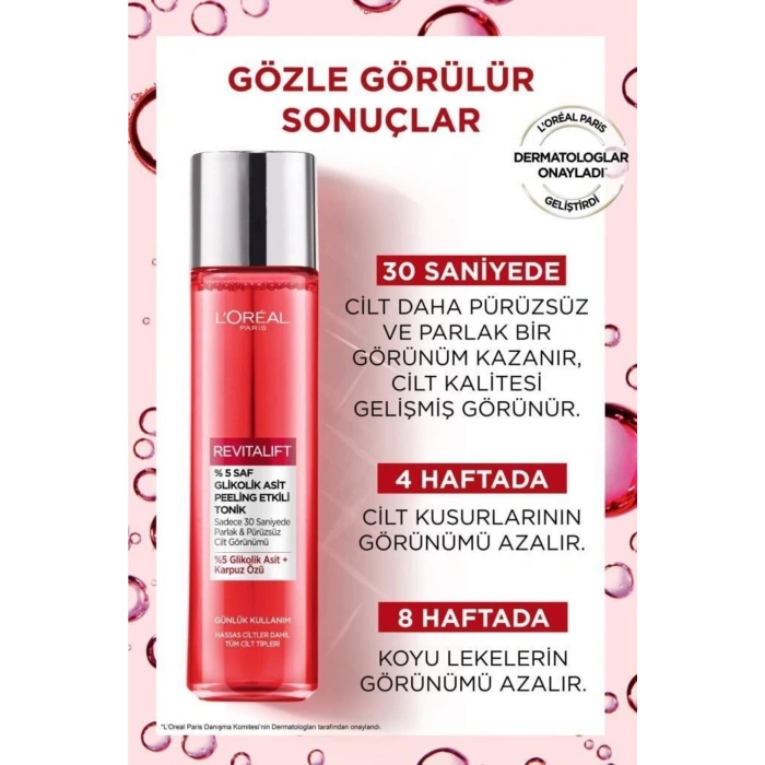 Loreal Paris Revitalift %5 Saf Glikolik Asit Peeling Etkili Tonik 180 ml & Telescopic Siyah Maskara