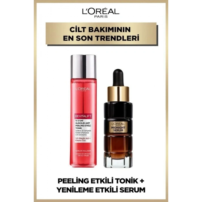 Loreal Paris Revitalift %5 Saf Glikolik Asit Peeling Etkili Tonik & Midnight Serum 30 ml