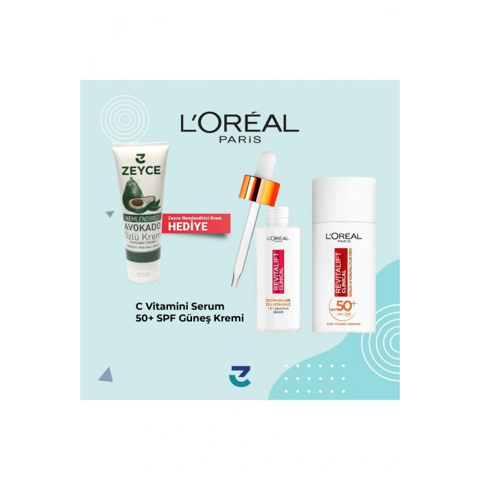 Loreal Paris Revitalift Clinical %12 Saf C Vitamini Aydınlatıcı Serum & Spf 50+ Uv Korumalı Yüz Güneş Kremi 50ml