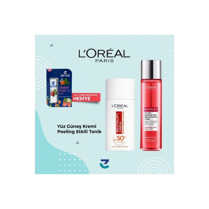 Loreal Paris Revitalift Clinical Spf 50+ Yüz Güneş Kremi 50 ml & %5 Saf Glikolik Asit Peeling Etkili Tonik 180 ml