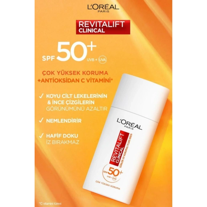 Loreal Paris Revitalift Clinical Spf 50+ Yüz Güneş Kremi 50 ml & %5 Saf Glikolik Asit Peeling Etkili Tonik 180 ml