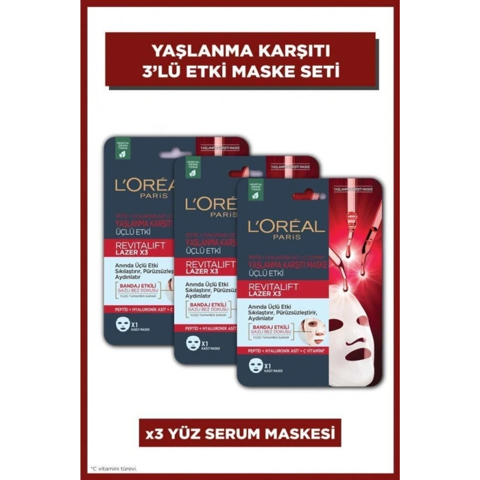 Loreal Paris Revitalift Lazer X3 Yaşlanma Karşıtı Maske 3lü Set