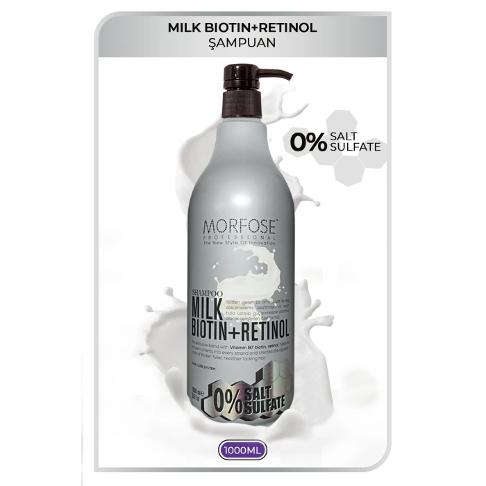 Morfose Saç Dökülmesi Karşıtı, Sülfatsız Milk Biotin Retinol İçerikli Tuzsuz Şampuan 1000 ml