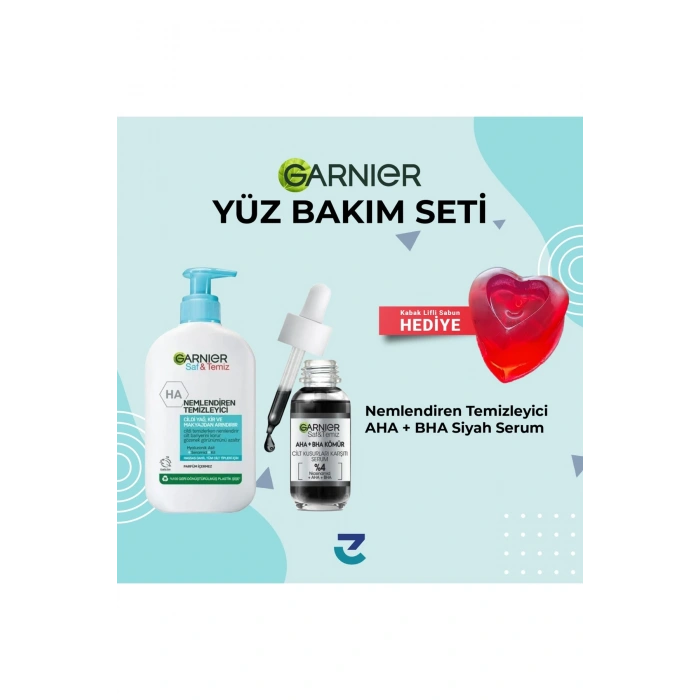 Garnier Saf & Temiz Nemlendiren Temizleyici 250 ml + Aha Bha Cilt Kusurları Karşıtı Serum 30 ml