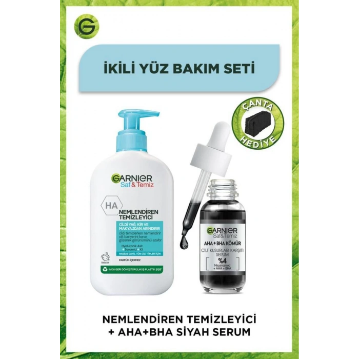 Garnier Saf & Temiz Nemlendiren Temizleyici 250 ml + Aha Bha Cilt Kusurları Karşıtı Serum 30 ml